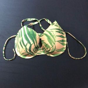 Aerie Pink and green leaf print swim top